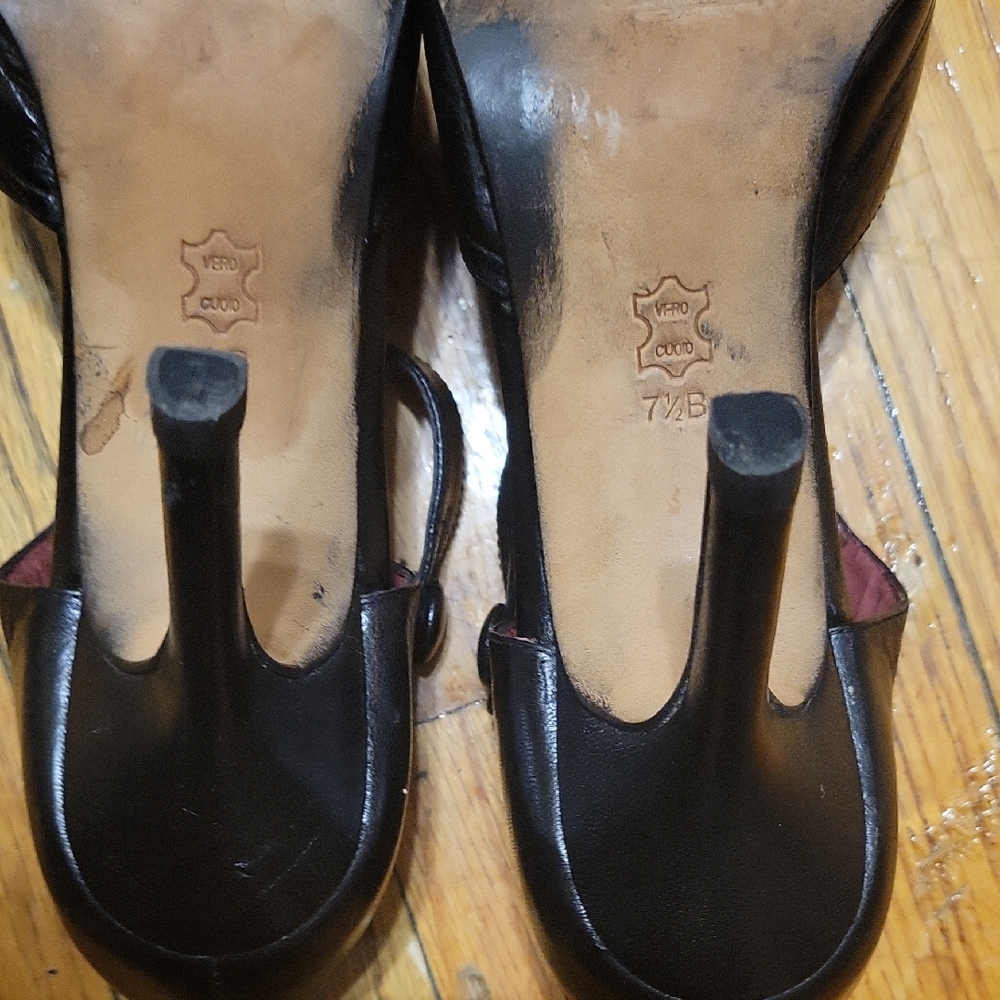 Carlos Falchi Black Leather Pointed Toe High Heels Shoes Size 7 1/2 B - Picture 12 of 16